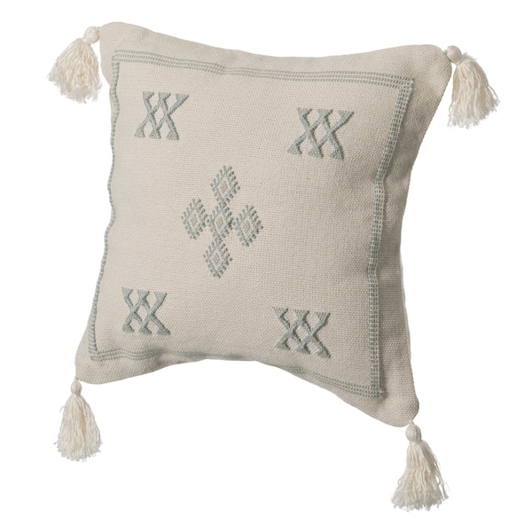 Deerlux 16" Throw Pillow Cover with Southwest Tribal Pattern and Corner Tassels with Filler, Grey & White QI004298.GY.K - main